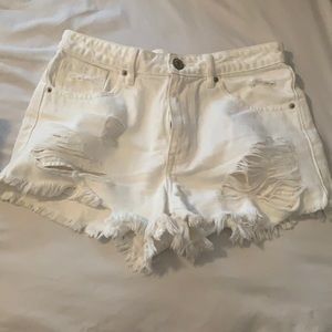 Forever 21 High Waisted Distressed White Jean Shorts